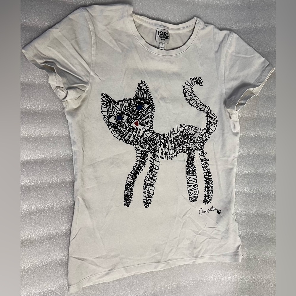 😼 Karl Lagerfeld Kids Choupette Cat Text Art Tee 12Y